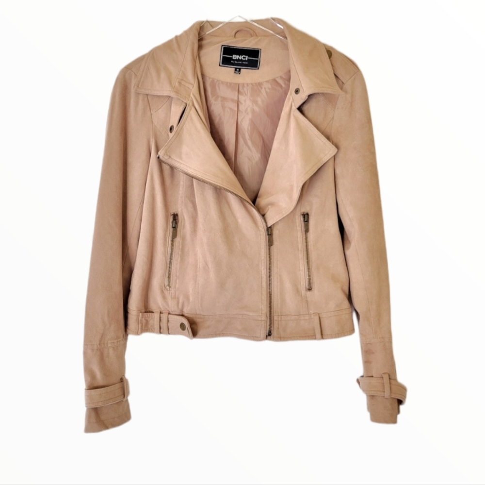 BNCI By Blanc Noire Faux Suede Moto Jacket Size Small Tan Brown